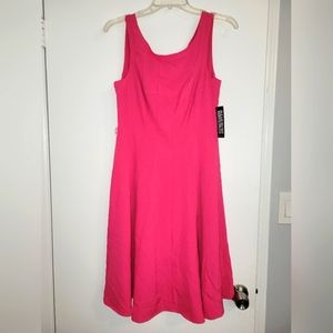 NY&C Hot Pink Midi Dress with Pleated Scoop Neck